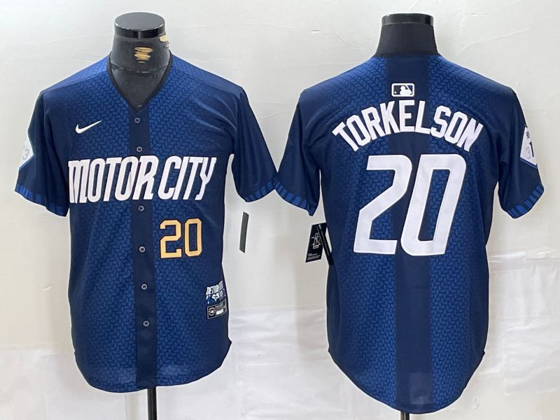 Men Detroit Tigers 20 Torkelson Blue City Edition Nike 2024 MLB Jersey style 3